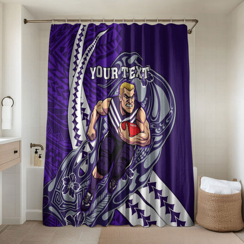 Personalized Fremantle Dockers Bathroom Set Polynesian Tribal Freo Mascot With Hibiscus Floral Art