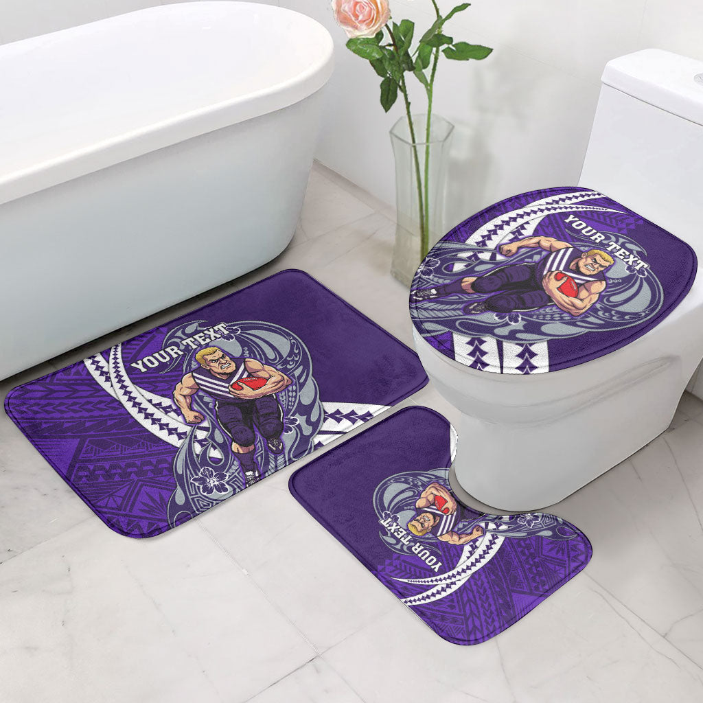Personalized Fremantle Dockers Bathroom Set Polynesian Tribal Freo Mascot With Hibiscus Floral Art