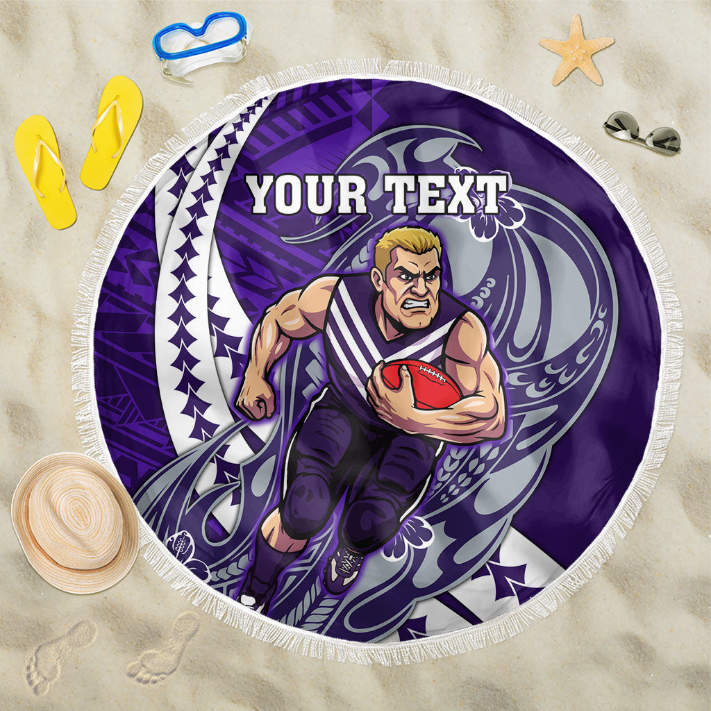 Personalized Fremantle Dockers Beach Blanket Polynesian Tribal Freo Mascot With Hibiscus Floral Art