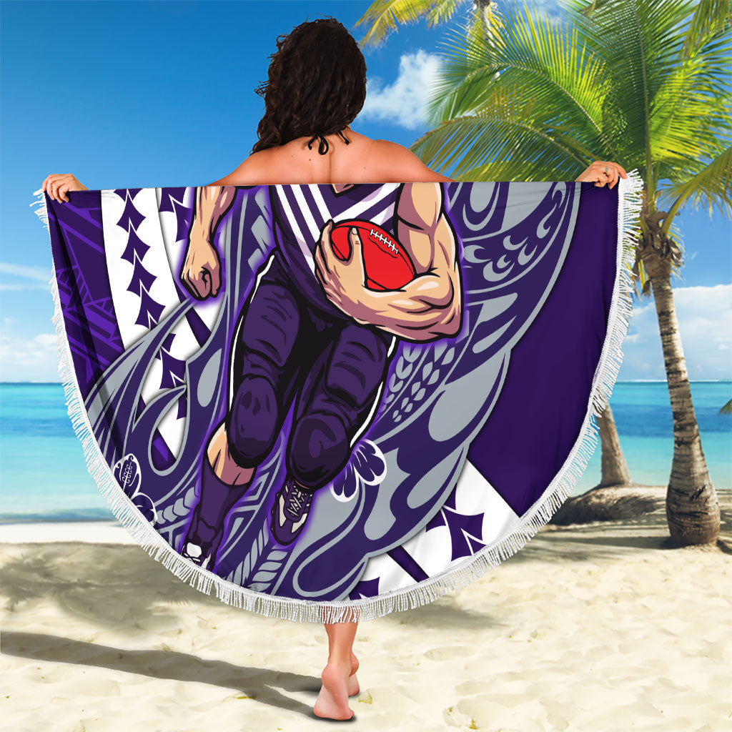 Personalized Fremantle Dockers Beach Blanket Polynesian Tribal Freo Mascot With Hibiscus Floral Art