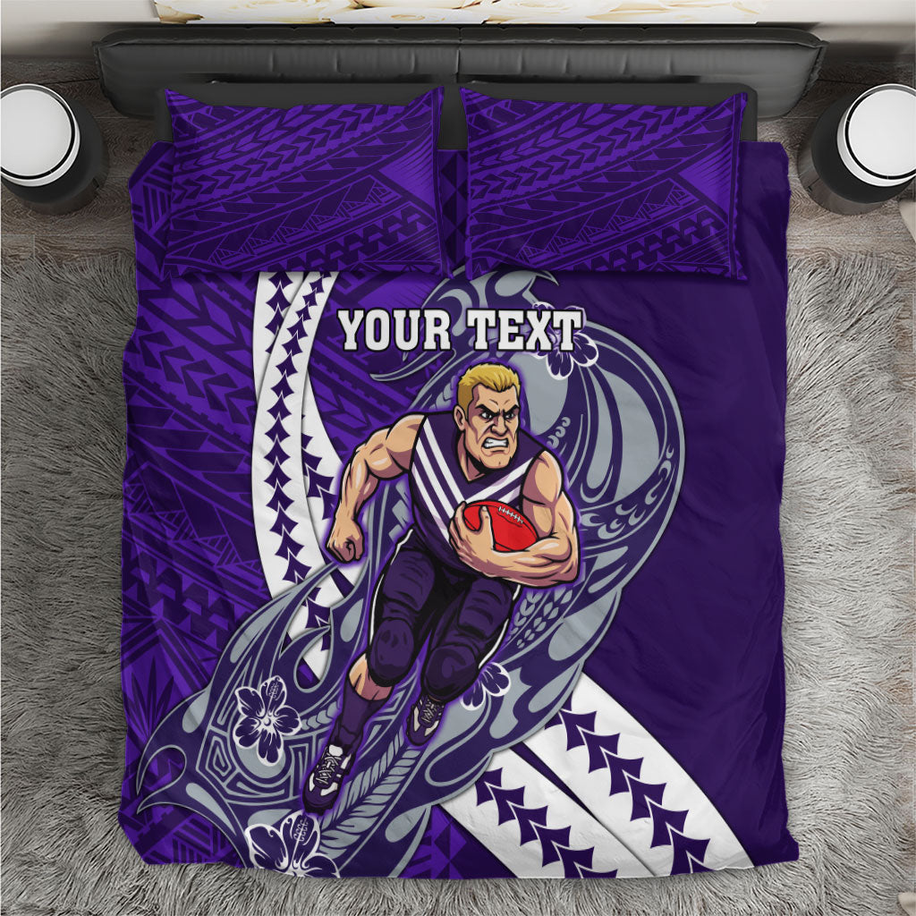 Personalized Fremantle Dockers Bedding Set Polynesian Tribal Freo Mascot With Hibiscus Floral Art