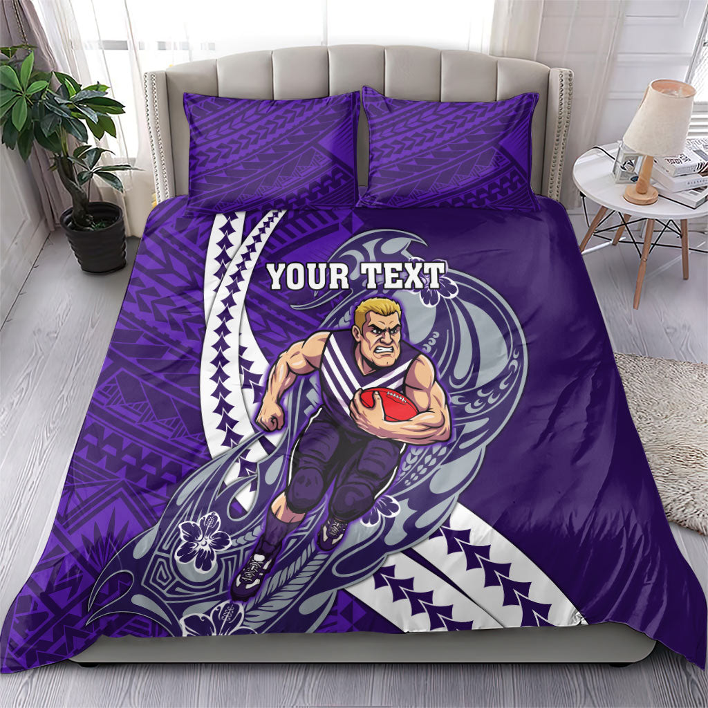 Personalized Fremantle Dockers Bedding Set Polynesian Tribal Freo Mascot With Hibiscus Floral Art