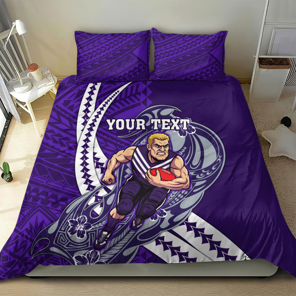 Personalized Fremantle Dockers Bedding Set Polynesian Tribal Freo Mascot With Hibiscus Floral Art