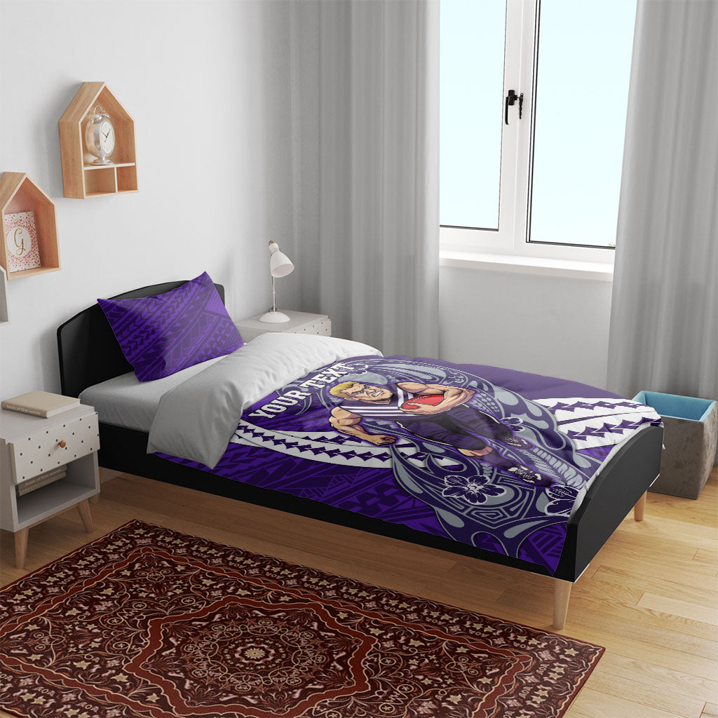 Personalized Fremantle Dockers Bedding Set Polynesian Tribal Freo Mascot With Hibiscus Floral Art