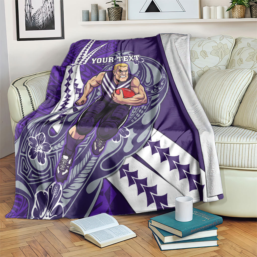 Personalized Fremantle Dockers Blanket Polynesian Tribal Freo Mascot With Hibiscus Floral Art