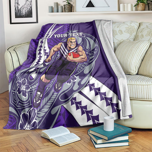Personalized Fremantle Dockers Blanket Polynesian Tribal Freo Mascot With Hibiscus Floral Art