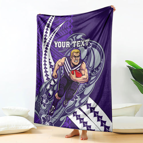 Personalized Fremantle Dockers Blanket Polynesian Tribal Freo Mascot With Hibiscus Floral Art