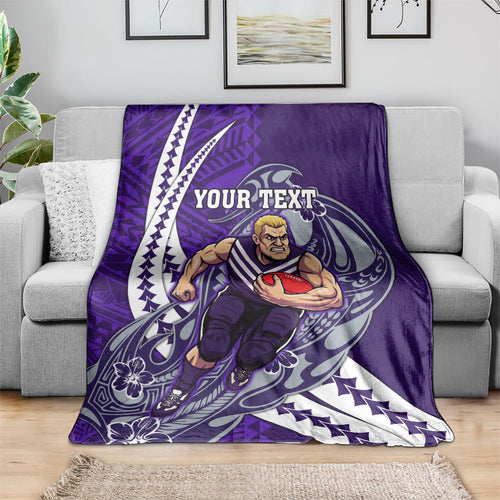 Personalized Fremantle Dockers Blanket Polynesian Tribal Freo Mascot With Hibiscus Floral Art