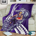 Personalized Fremantle Dockers Blanket Polynesian Tribal Freo Mascot With Hibiscus Floral Art