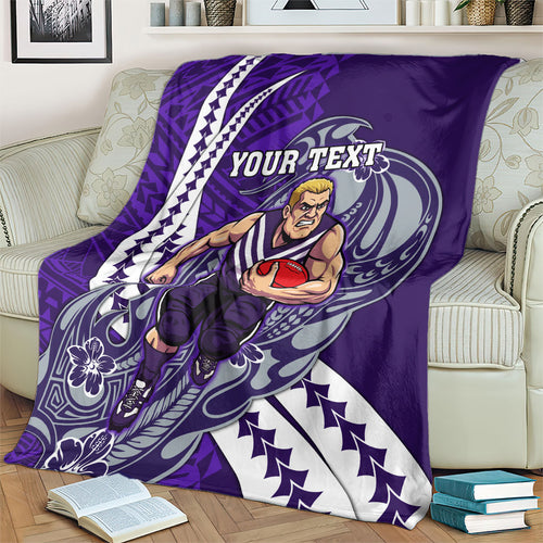 Personalized Fremantle Dockers Blanket Polynesian Tribal Freo Mascot With Hibiscus Floral Art