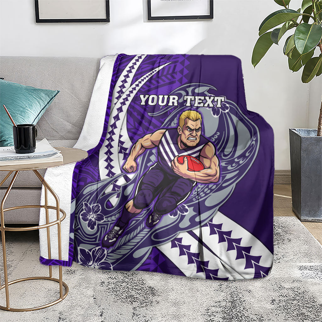 Personalized Fremantle Dockers Blanket Polynesian Tribal Freo Mascot With Hibiscus Floral Art