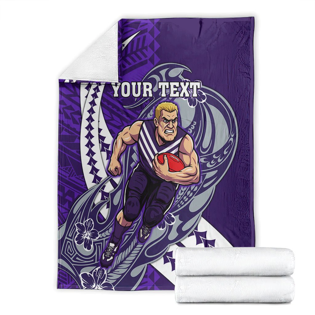 Personalized Fremantle Dockers Blanket Polynesian Tribal Freo Mascot With Hibiscus Floral Art