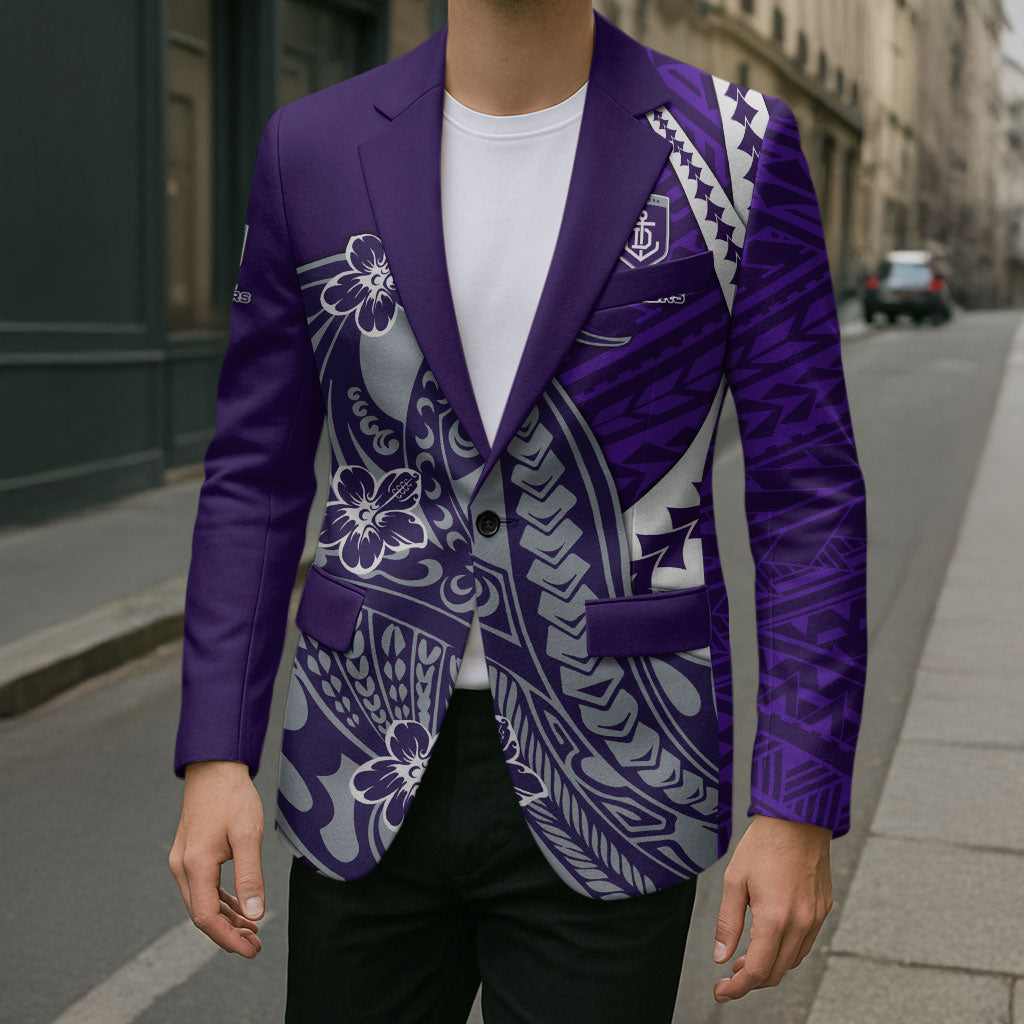 Personalized Fremantle Dockers Blazer Polynesian Tribal Freo Mascot With Hibiscus Floral Art