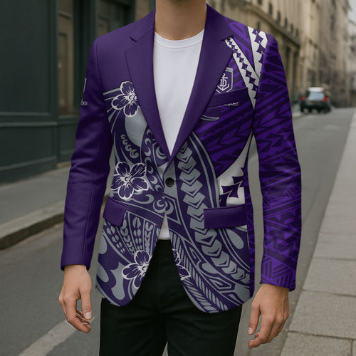 Personalized Fremantle Dockers Blazer Polynesian Tribal Freo Mascot With Hibiscus Floral Art