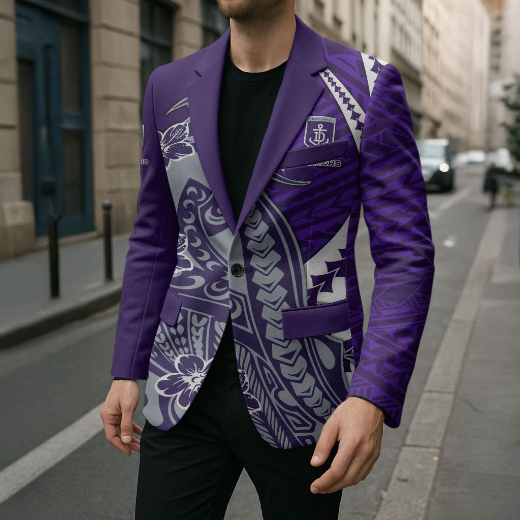 Personalized Fremantle Dockers Blazer Polynesian Tribal Freo Mascot With Hibiscus Floral Art
