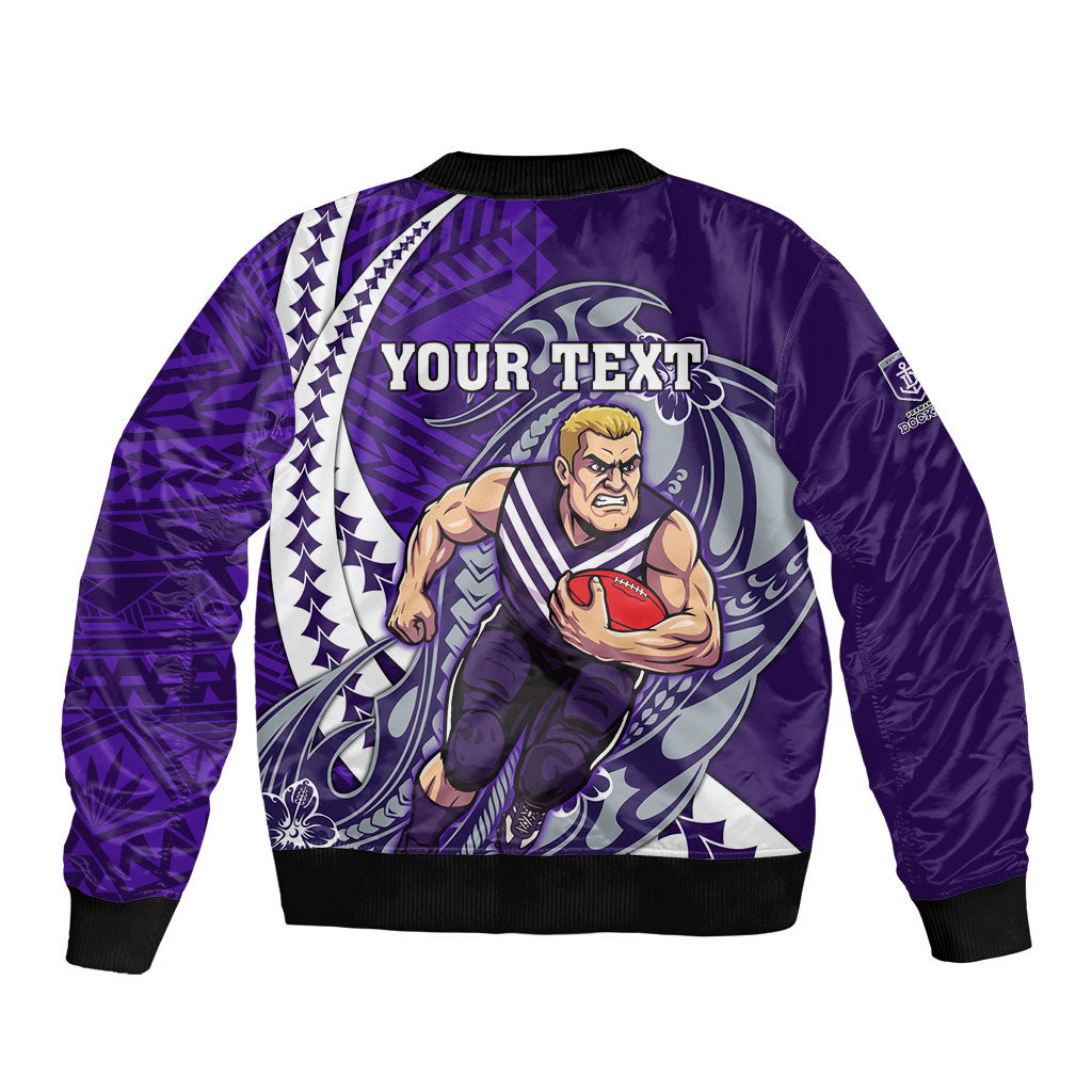Personalized Fremantle Dockers Bomber Jacket Polynesian Tribal Freo Mascot With Hibiscus Floral Art