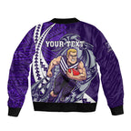 Personalized Fremantle Dockers Bomber Jacket Polynesian Tribal Freo Mascot With Hibiscus Floral Art