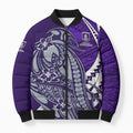 Personalized Fremantle Dockers Bomber Puffer Jacket Polynesian Tribal Freo Mascot With Hibiscus Floral Art
