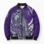 Personalized Fremantle Dockers Bomber Puffer Jacket Polynesian Tribal Freo Mascot With Hibiscus Floral Art