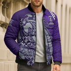 Personalized Fremantle Dockers Bomber Puffer Jacket Polynesian Tribal Freo Mascot With Hibiscus Floral Art