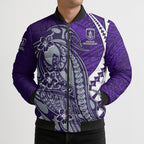Personalized Fremantle Dockers Bomber Puffer Jacket Polynesian Tribal Freo Mascot With Hibiscus Floral Art
