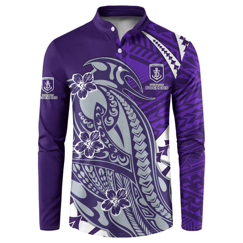 Personalized Fremantle Dockers Button Sweatshirt Polynesian Tribal Freo Mascot With Hibiscus Floral Art