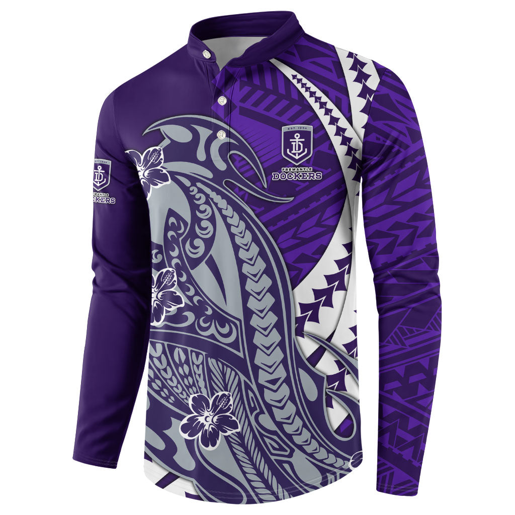 Personalized Fremantle Dockers Button Sweatshirt Polynesian Tribal Freo Mascot With Hibiscus Floral Art