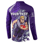 Personalized Fremantle Dockers Button Sweatshirt Polynesian Tribal Freo Mascot With Hibiscus Floral Art