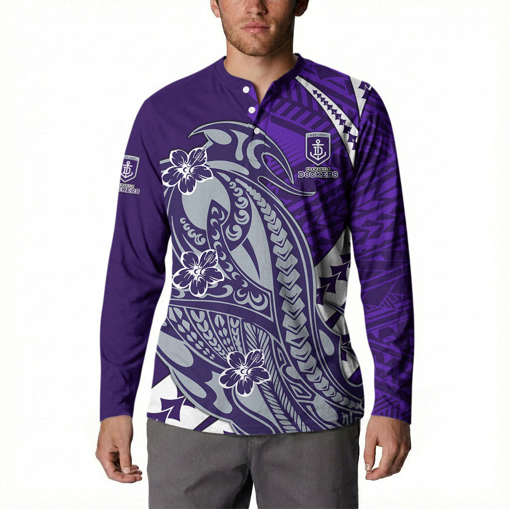 Personalized Fremantle Dockers Button Sweatshirt Polynesian Tribal Freo Mascot With Hibiscus Floral Art
