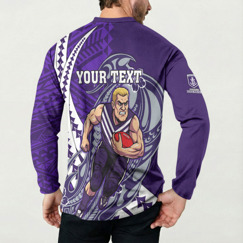 Personalized Fremantle Dockers Button Sweatshirt Polynesian Tribal Freo Mascot With Hibiscus Floral Art