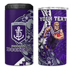 Personalized Fremantle Dockers 4 in 1 Can Cooler Tumbler Polynesian Tribal Freo Mascot With Hibiscus Floral Art