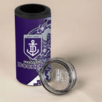 Personalized Fremantle Dockers 4 in 1 Can Cooler Tumbler Polynesian Tribal Freo Mascot With Hibiscus Floral Art