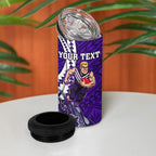Personalized Fremantle Dockers 4 in 1 Can Cooler Tumbler Polynesian Tribal Freo Mascot With Hibiscus Floral Art