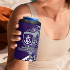 Personalized Fremantle Dockers 4 in 1 Can Cooler Tumbler Polynesian Tribal Freo Mascot With Hibiscus Floral Art