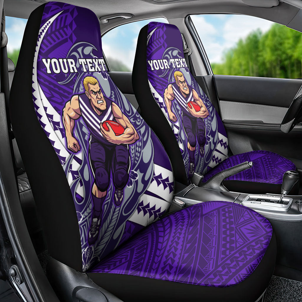 Personalized Fremantle Dockers Car Seat Cover Polynesian Tribal Freo Mascot With Hibiscus Floral Art