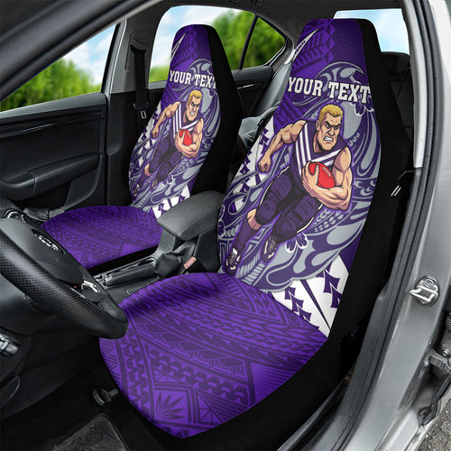 Personalized Fremantle Dockers Car Seat Cover Polynesian Tribal Freo Mascot With Hibiscus Floral Art