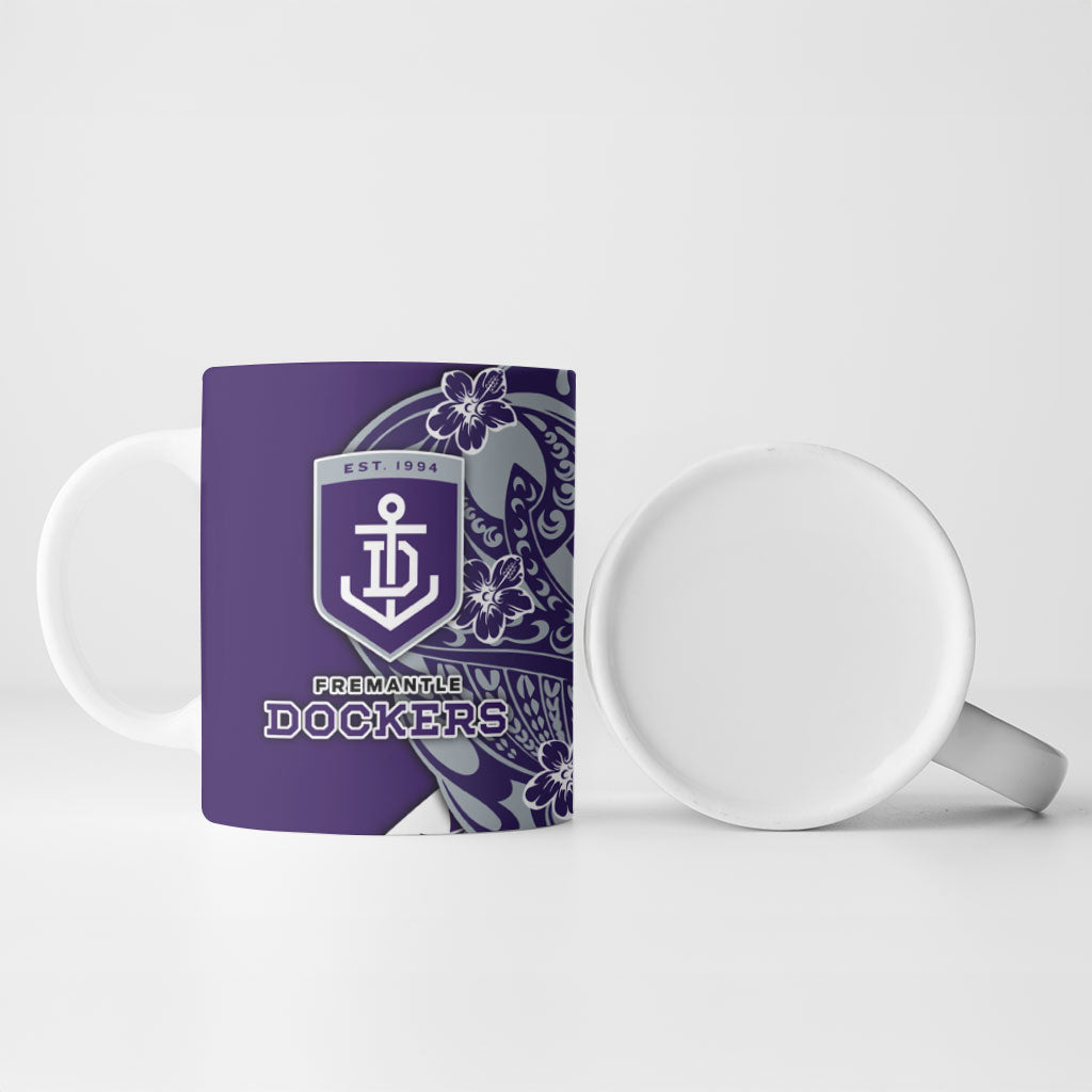 Personalized Fremantle Dockers Ceramic Mug Polynesian Tribal Freo Mascot With Hibiscus Floral Art