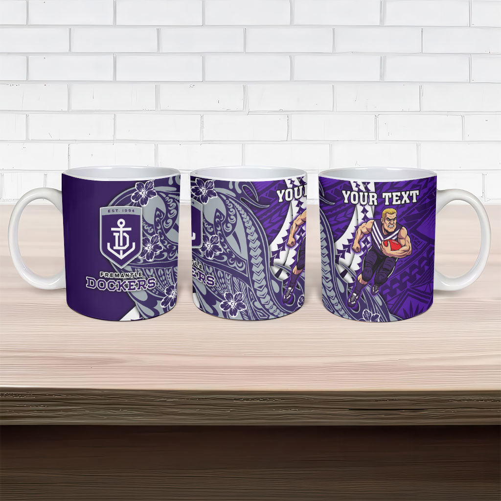 Personalized Fremantle Dockers Ceramic Mug Polynesian Tribal Freo Mascot With Hibiscus Floral Art