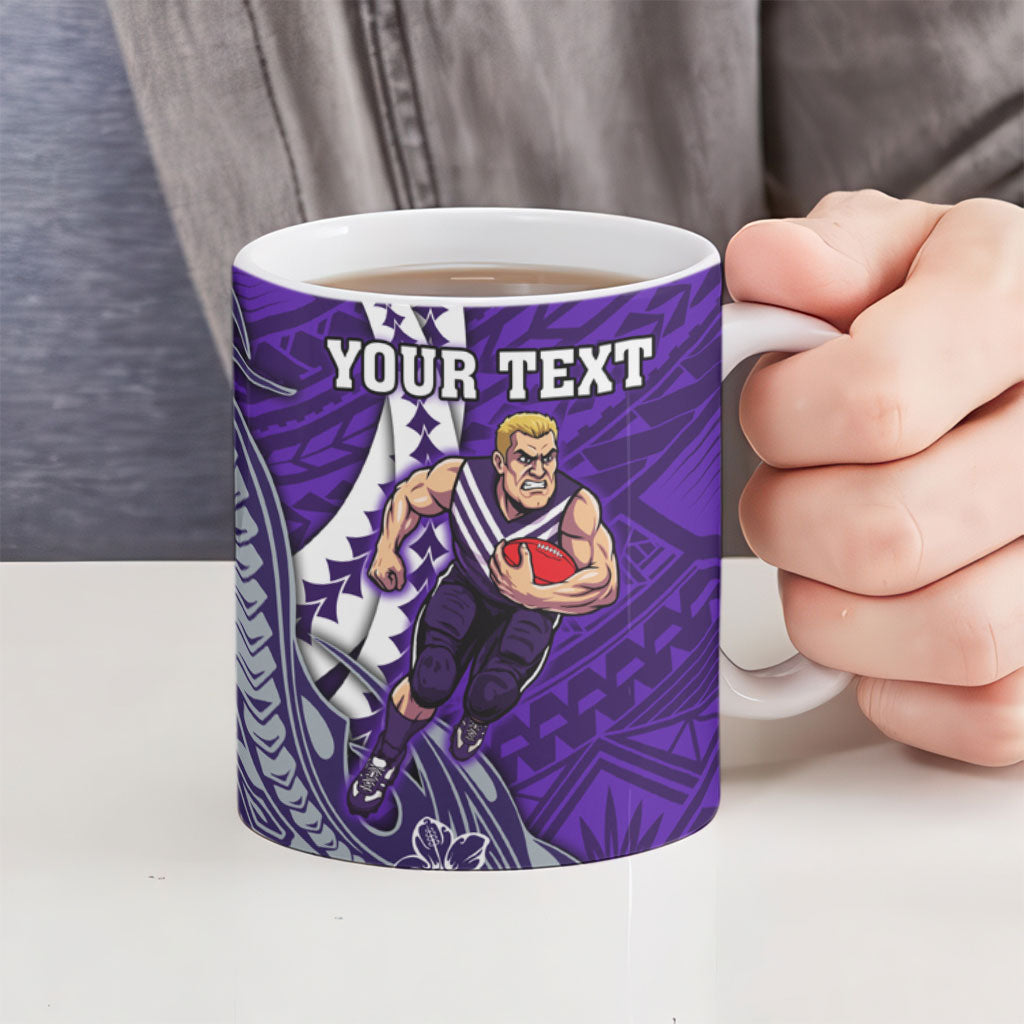 Personalized Fremantle Dockers Ceramic Mug Polynesian Tribal Freo Mascot With Hibiscus Floral Art