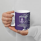Personalized Fremantle Dockers Ceramic Mug Polynesian Tribal Freo Mascot With Hibiscus Floral Art