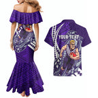Personalized Fremantle Dockers Couples Matching Mermaid Dress and Hawaiian Shirt Polynesian Tribal Freo Mascot With Hibiscus Floral Art