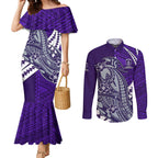 Personalized Fremantle Dockers Couples Matching Mermaid Dress and Long Sleeve Button Shirt Polynesian Tribal Freo Mascot With Hibiscus Floral Art