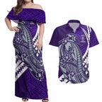 Personalized Fremantle Dockers Couples Matching Off Shoulder Maxi Dress and Hawaiian Shirt Polynesian Tribal Freo Mascot With Hibiscus Floral Art
