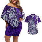 Personalized Fremantle Dockers Couples Matching Off Shoulder Short Dress and Hawaiian Shirt Polynesian Tribal Freo Mascot With Hibiscus Floral Art