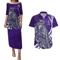 Personalized Fremantle Dockers Couples Matching Puletasi and Hawaiian Shirt Polynesian Tribal Freo Mascot With Hibiscus Floral Art