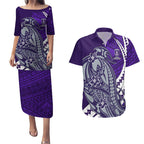 Personalized Fremantle Dockers Couples Matching Puletasi and Hawaiian Shirt Polynesian Tribal Freo Mascot With Hibiscus Floral Art