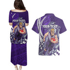 Personalized Fremantle Dockers Couples Matching Puletasi and Hawaiian Shirt Polynesian Tribal Freo Mascot With Hibiscus Floral Art