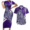 Personalized Fremantle Dockers Couples Matching Short Sleeve Bodycon Dress and Hawaiian Shirt Polynesian Tribal Freo Mascot With Hibiscus Floral Art