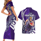 Personalized Fremantle Dockers Couples Matching Short Sleeve Bodycon Dress and Hawaiian Shirt Polynesian Tribal Freo Mascot With Hibiscus Floral Art