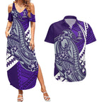 Personalized Fremantle Dockers Couples Matching Summer Maxi Dress and Hawaiian Shirt Polynesian Tribal Freo Mascot With Hibiscus Floral Art